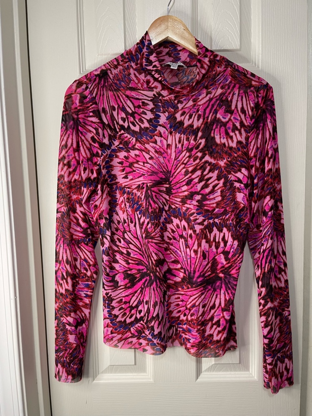 AFRM Pink Sheer Printed Mock Neck Mesh Top size XL